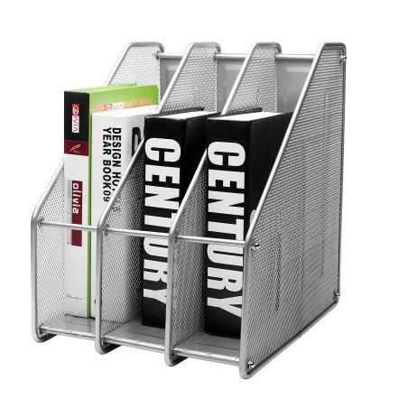 EXERZ Porte-revues de Bureau/Range-revues/Porte-Magazine en métal à Trois rangées/Boîte de Rangement en métal -3 Compartiments C