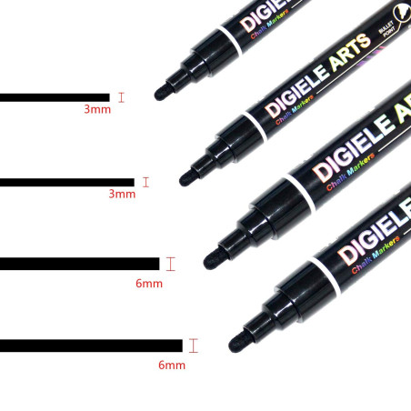 DIGIELE Lot de 2 marqueurs à craie liquide pour tableau blanc, fenêtre, verre et miroir, effaçable à sec ou humide, pointe bisea