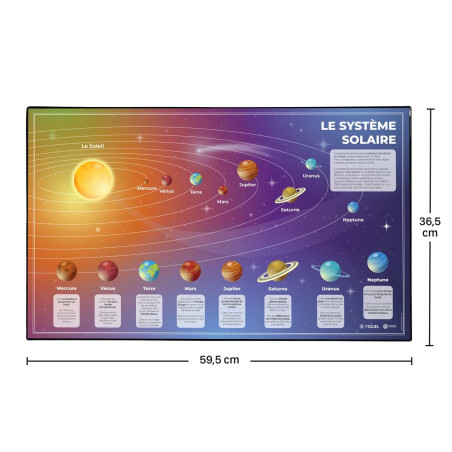 VIQUEL - Sous-Main Éducatif sur le Système Solaire - PVC Résistant et Facile à Nettoyer - Protection de Bureau - Origine France