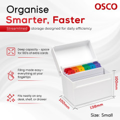 Osco White Hi-Gloss Index Box with 100 Cards and Coloured Tabs Blanc