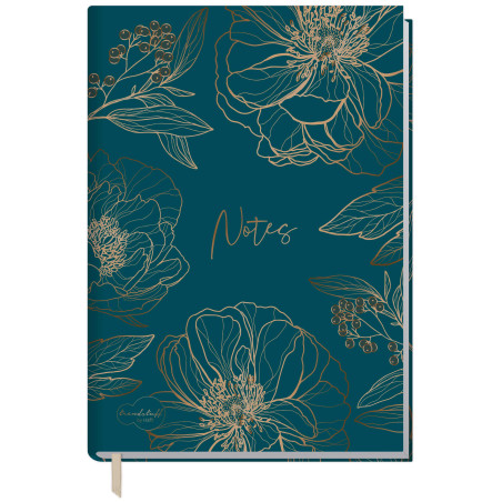 Carnet de notes A5 ligné "Fleur d'or" de Trendstuff by Häfft - 124 pages, 62 feuilles - idéal comme journal intime, livre d'idée