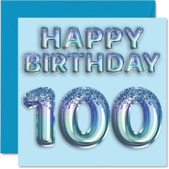 Carte de 100e anniversaire pour homme – Ballon de fête bleu pailleté – Cartes d'anniversaire pour homme de 100 ans, arrière-gran