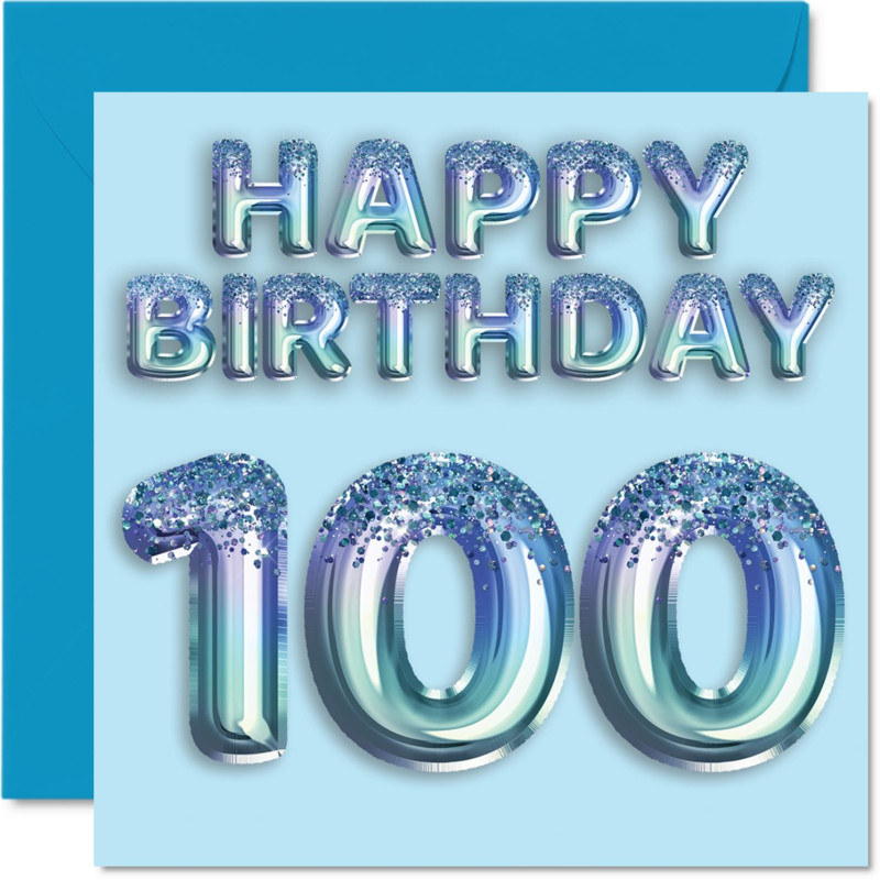 Carte de 100e anniversaire pour homme – Ballon de fête bleu pailleté – Cartes d'anniversaire pour homme de 100 ans, arrière-gran Carte de 100e anniversaire pour homme – Ballon de fête bleu pailleté – Cartes d'anniversaire pour homme de 100 ans, arrière-gran