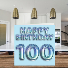 Carte de 100e anniversaire pour homme – Ballon de fête bleu pailleté – Cartes d'anniversaire pour homme de 100 ans, arrière-gran