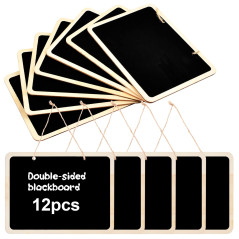 12 Pièces Tableaux Noirs à Suspendre, 16 x 12 cm Mini Ardoise Rectangulaire, Tableaux Craie Effaçable Ardoise à Double Face pour