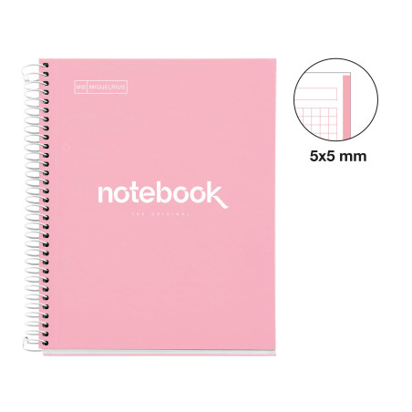 Miquelrius - Cahier A5 à spirale, Notebook Emotions, 80 Feuilles microperforée 90 g/m², Petits carreaux 5 mm, 1 Bande Couleur, C