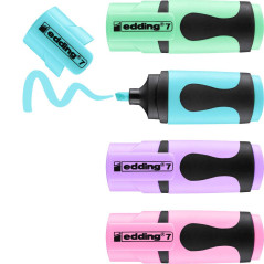 edding 7 Mini-surligneur - couleurs pastel - étui de 4 surligneurs - pointe biseautée 1-3 mm - petits surligneurs aux couleurs t