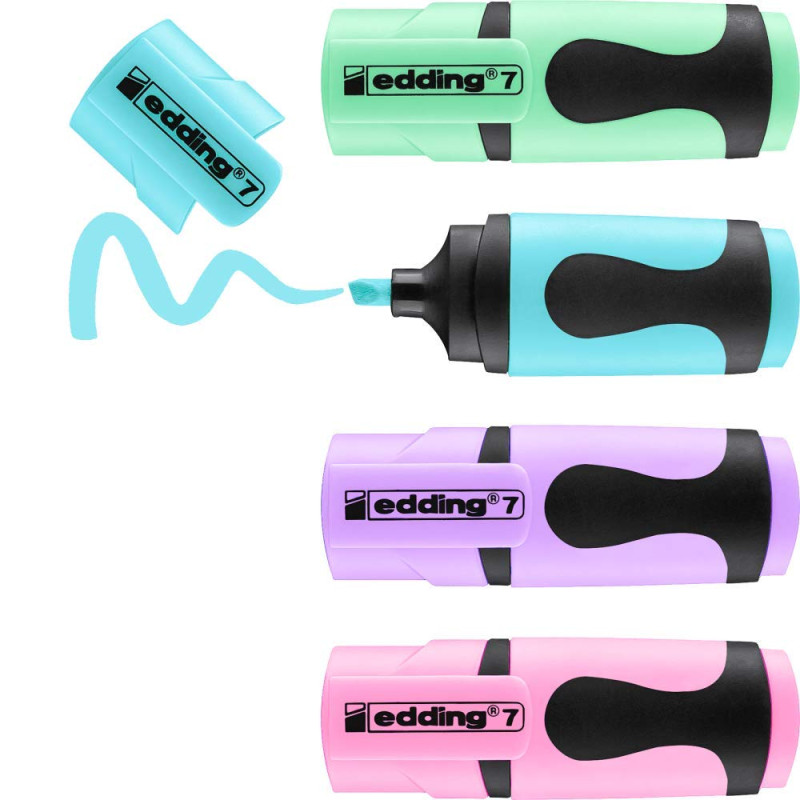 edding 7 Mini-surligneur - couleurs pastel - étui de 4 surligneurs - pointe biseautée 1-3 mm - petits surligneurs aux couleurs t edding 7 Mini-surligneur - couleurs pastel - étui de 4 surligneurs - pointe biseautée 1-3 mm - petits surligneurs aux couleurs t