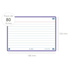 OXFORD Flash 2.0- 80 Fiches Bristol Flash Cards A6 (10,5 x 14,8cm) Ligné Cadre Violet