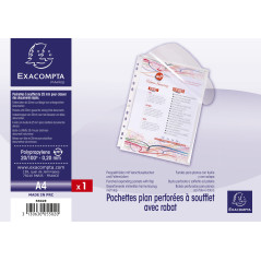 Exacompta - Réf. 5502E - Boîte de 50 pochettes perforées à soufflet de 25mm avec rabat - En Polypropylène 20/100ème - Perforatio