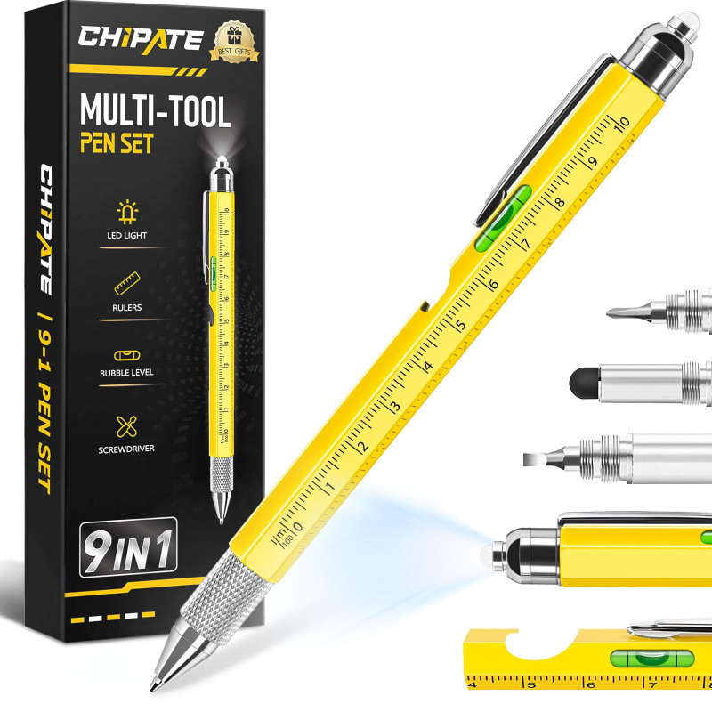 Chipate Cadeau Homme, Cadeau Fete des Peres, Stylo Multifonction 9 en 1, Gadget Insolite Utile Stylo Hommes/Femmes Chipate Cadeau Homme, Cadeau Fete des Peres, Stylo Multifonction 9 en 1, Gadget Insolite Utile Stylo Hommes/Femmes