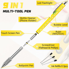 Chipate Cadeau Homme, Cadeau Fete des Peres, Stylo Multifonction 9 en 1, Gadget Insolite Utile Stylo Hommes/Femmes