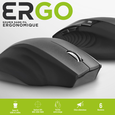 T'nB - ErgoLine Souris sans Fil Ergonomique Droitier, Connexion sans Fil RF 2,4 GHz, Clics Silencieux, 6 Boutons avec Suivant Pr