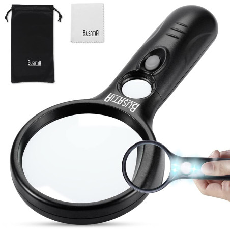 Loupe avec lumière, BUSATIA illuminée par BUSATIA avec grossissement 3X 45x, loupe de Poche légère pour la Lecture, l'inspection