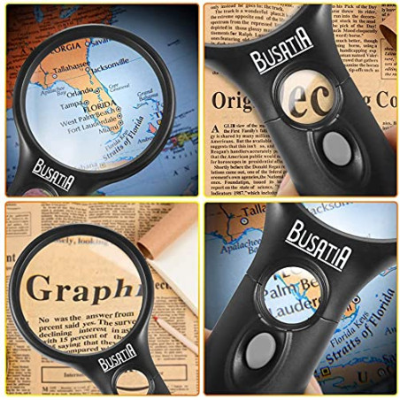 Loupe avec lumière, BUSATIA illuminée par BUSATIA avec grossissement 3X 45x, loupe de Poche légère pour la Lecture, l'inspection