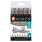 SAKURA Pigma Micron Fineliner Set - 6 tailles de pointe + Brush & PN Pen Free - Noir - Résistant à l'eau et à la décoloration