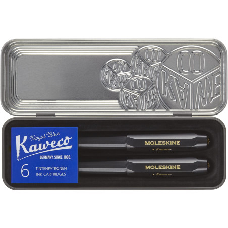 Moleskine x Kaweco Stylo Plume en Plastique ABS avec Plume Taille M Plaquée Or et Stylo à Bille Rechargeable pour Écrivains, Rec