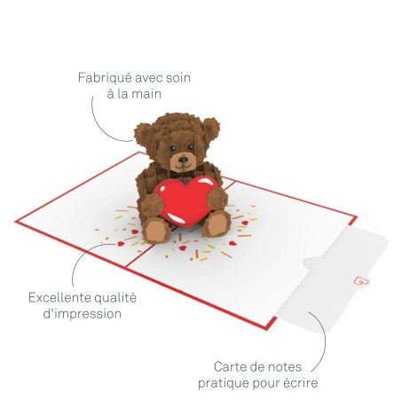 papercrush® Carte pop-up Ours en Peluche avec Cœur - Mignonne carte Noël 3D pour femmes (épouse, maman, mamie), Carte de voeux d