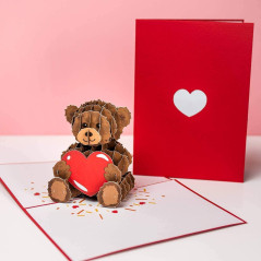 papercrush® Carte pop-up Ours en Peluche avec Cœur - Mignonne carte Noël 3D pour femmes (épouse, maman, mamie), Carte de voeux d