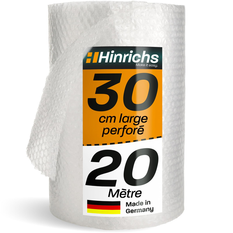 Hinrichs Rouleau de Papier Bulle 20m x 30cm perforé - Idéal pour l'expédition, l'emballage et le Déménagement - 100% Recyclable Hinrichs Rouleau de Papier Bulle 20m x 30cm perforé - Idéal pour l'expédition, l'emballage et le Déménagement - 100% Recyclable