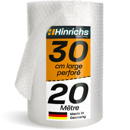 Hinrichs Rouleau de Papier Bulle 20m x 30cm perforé - Idéal pour l'expédition, l'emballage et le Déménagement - 100% Recyclable