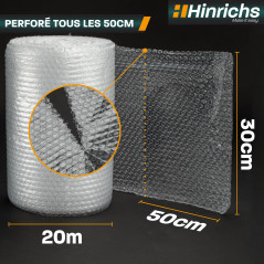 Hinrichs Rouleau de Papier Bulle 20m x 30cm perforé - Idéal pour l'expédition, l'emballage et le Déménagement - 100% Recyclable