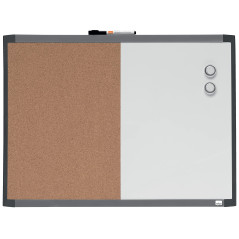 Nobo - Petit Tableau Mural 2-en-1, Tableau Blanc Magnétique Effaçable à Sec / Tableau d'Affichage en Liège, Porte-Marqueur Intég