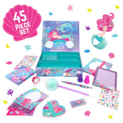 GirlZone Cadeau Fille Mermaid Stationary Set Ensemble Kit d'Écriture de Papier à Lettres de 45 Pièces avec Enveloppes, Cartes et