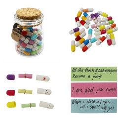 Mczcent 50Pcs Capsule Lettres Message dans Bouteille, Capsules de Lettres D'amour Happy Pills Capsules Papier Bouteille Message 