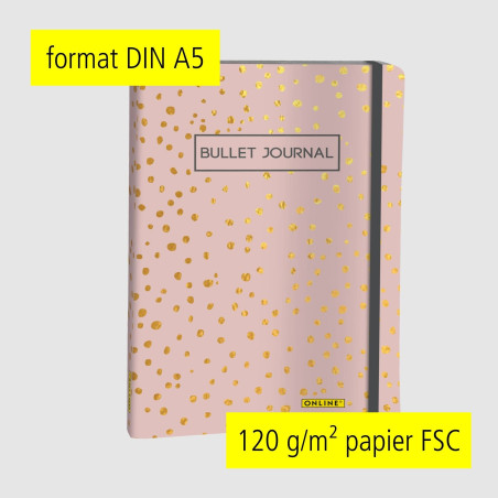 Online Journal en pointillé A5 - papier epais premium 120g/m², FSC - 144 pages - carnet de notes design Spotlights Rose - cahier