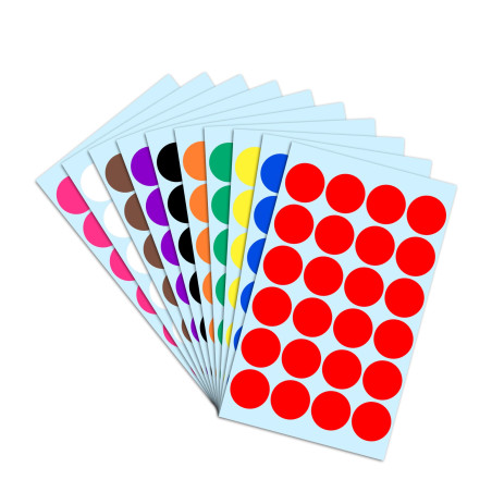 25mm Gommettes Autocollantes Rondes - 10 Couleurs, 1200 Pieces