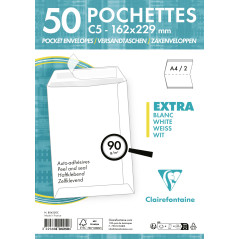 Clairefontaine 804250C - Paquet de 50 Pochettes Blanches C5-162x229 mm - Auto-Adhésives - 90g/m²
