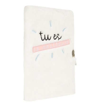 DRAEGER Paris - Journal Intime Blanc Peluche Tu ES la Meilleure- Journal avec Cadenas et clés pour Ses Secrets personnels - Carn