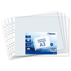 Waytex Chemise Pochette perforée A3, épais 7.5/100, Sachet de 10 (Ouverture Haut)