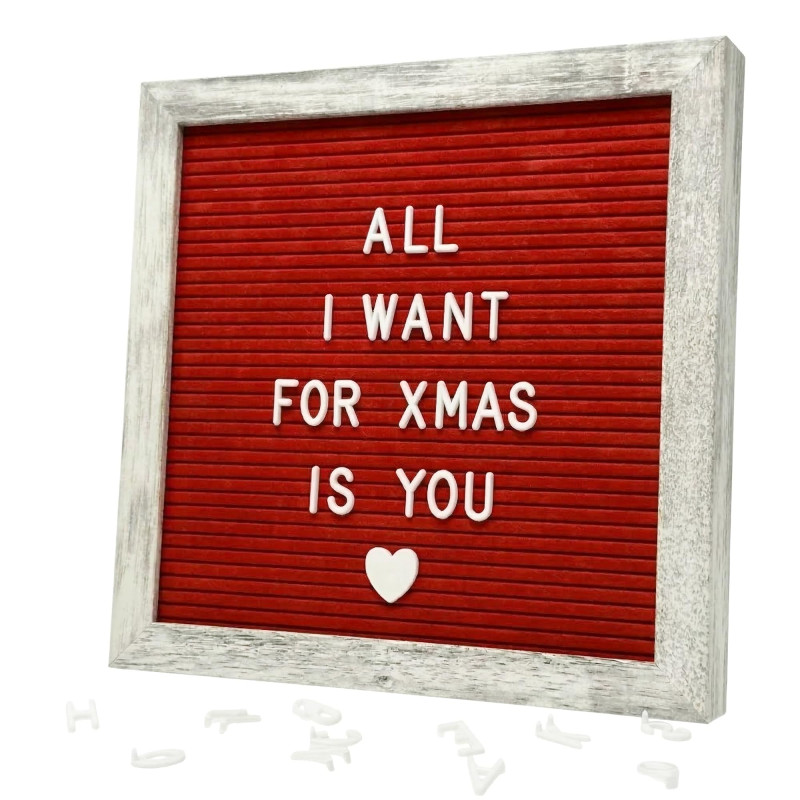 Tableau lettres feutre rouge rustique 25x25 cm cadre bois, 336 lettres chiffres symboles prédécoupés, support inclus, crochet re Tableau lettres feutre rouge rustique 25x25 cm cadre bois, 336 lettres chiffres symboles prédécoupés, support inclus, crochet re