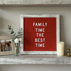 Tableau lettres feutre rouge rustique 25x25 cm cadre bois, 336 lettres chiffres symboles prédécoupés, support inclus, crochet re