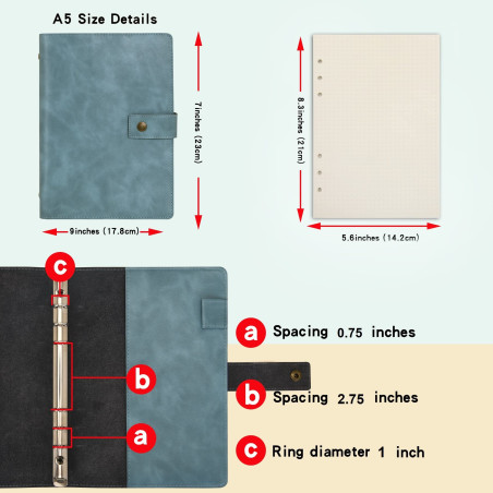 Wonderpool Carnet de notes rechargeable en cuir - Papier à pois intérieur en cuir véritable pour le travail de voyage et l'organ