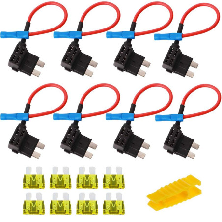 8 Pcs 12V pour voiture, adaptateurs Bolatus de taille moyenne pour fusibles automobiles, distributeur de fusibles Add-A, porte-f