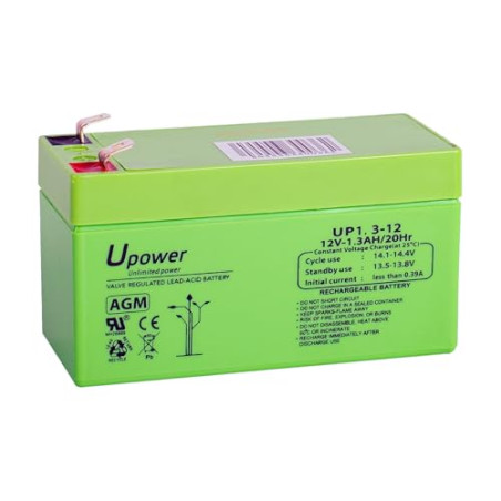 Batería U-Power Plomb AGM 12V 1.3Ah F1 4,8mm