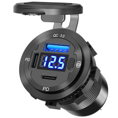 78W Aluminium Prise de Chargeur de Voiture: Qidoe Prise USB 12V Double PD 30W and 18W QC3.0 USB Port avec Voltmètre à Interrupte