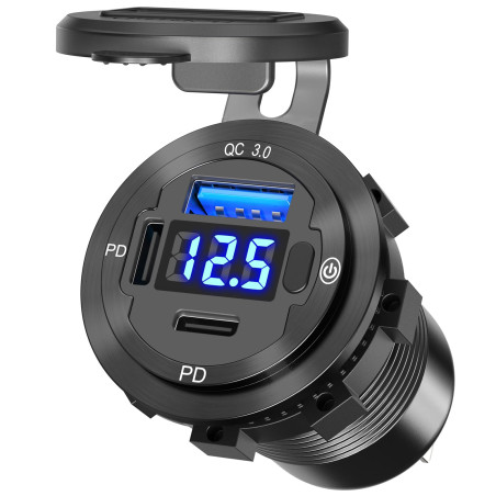 78W Aluminium Prise de Chargeur de Voiture: Qidoe Prise USB 12V Double PD 30W and 18W QC3.0 USB Port avec Voltmètre à Interrupte