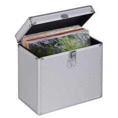 Hama Mallette (LP 50, aspect alu, en aluminium, pour stocker 50 disques, verrouillable, Boîte de rangement pour vinyle, boîtier
