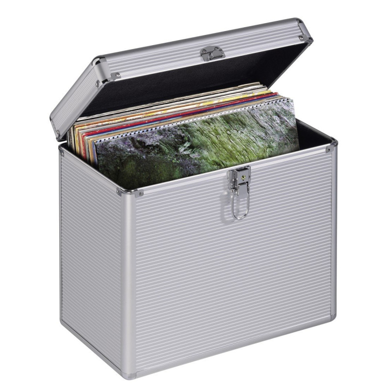 Hama Mallette (LP 50, aspect alu, en aluminium, pour stocker 50 disques, verrouillable, Boîte de rangement pour vinyle, boîtier Hama Mallette (LP 50, aspect alu, en aluminium, pour stocker 50 disques, verrouillable, Boîte de rangement pour vinyle, boîtier