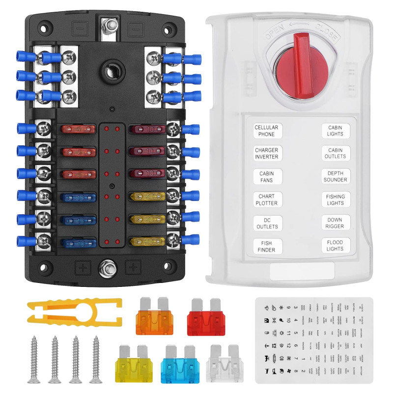 Jtron Boîte à fusibles de voiture 12 V avec fusible ATC/ATO Blade Porte-fusibles LED Voyant lumineux Couvercle en plastique pour Jtron Boîte à fusibles de voiture 12 V avec fusible ATC/ATO Blade Porte-fusibles LED Voyant lumineux Couvercle en plastique pour