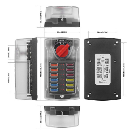 Jtron Boîte à fusibles de voiture 12 V avec fusible ATC/ATO Blade Porte-fusibles LED Voyant lumineux Couvercle en plastique pour