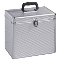 Hama Mallette (LP 50, aspect alu, en aluminium, pour stocker 50 disques, verrouillable, Boîte de rangement pour vinyle, boîtier