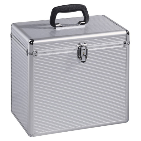 Hama Mallette (LP 50, aspect alu, en aluminium, pour stocker 50 disques, verrouillable, Boîte de rangement pour vinyle, boîtier
