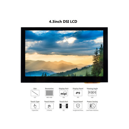 IBest 4.3inch DSI LCD Capacitive Touch Screen Display 800×480 Resolution IPS Wide Angle Monitor for Raspberry Pi 4B/3B+/3A+/3B/2