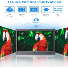 Portable 11,6' Moniteur IPS HD 1920 x 1080P Plug and Play LED moniteur avec VGA/BNC/HDMI/AV/USB/DC entrée pour PC, Raspberry Pi,