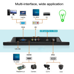 Portable 11,6' Moniteur IPS HD 1920 x 1080P Plug and Play LED moniteur avec VGA/BNC/HDMI/AV/USB/DC entrée pour PC, Raspberry Pi,